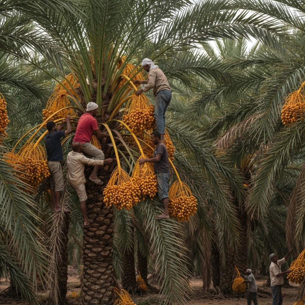 Traditional date harvest in Algeria